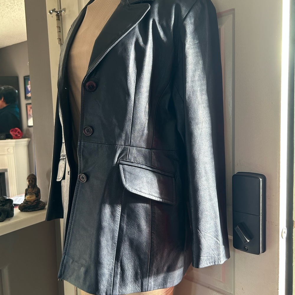 London Fog deep purple Leather Blazer - Picture 3 of 13